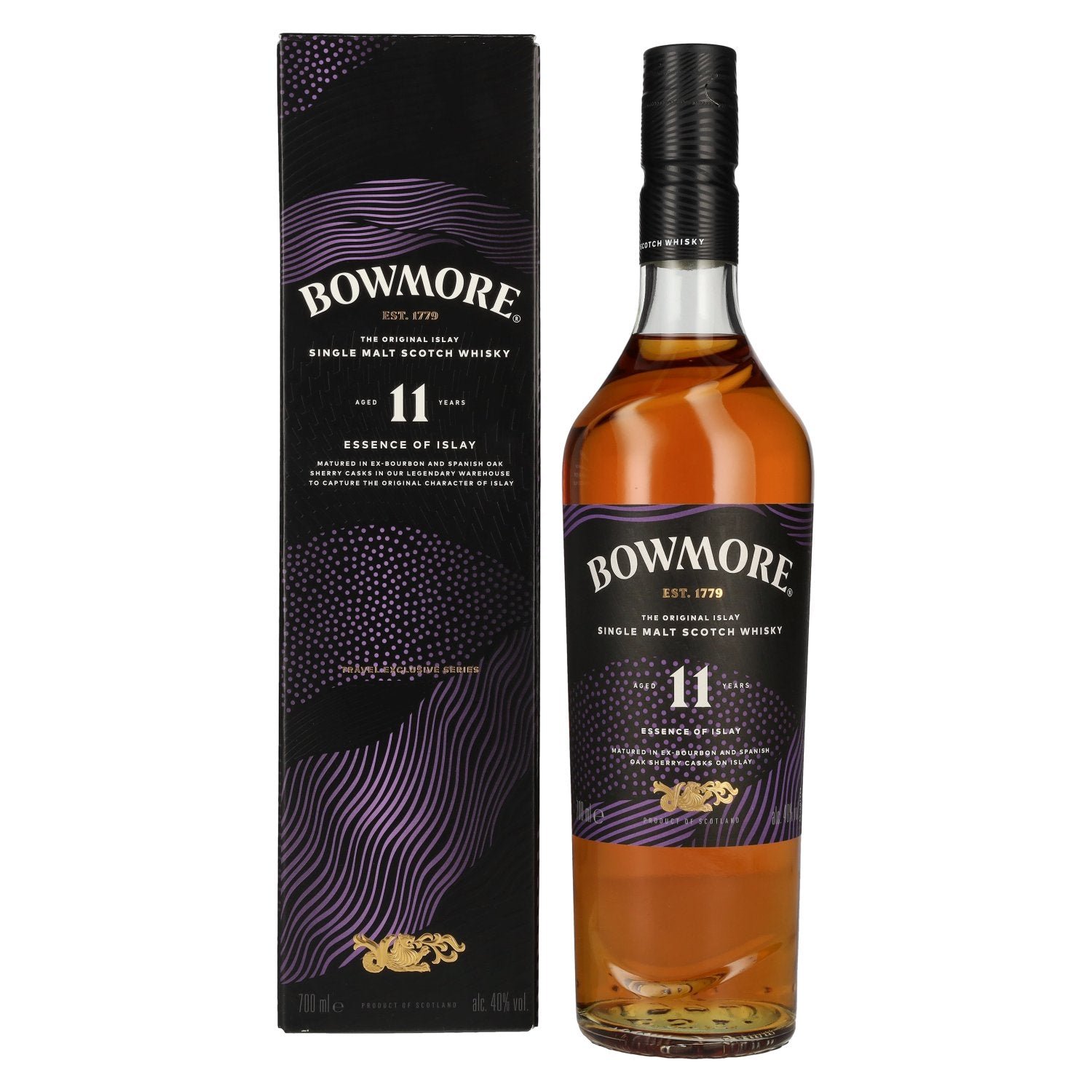 bee4a0a63b018c34f0c20e072b49548a52208b70b9b60420d72995e3898c93ed.jpg Bowmore 11 Years Old ESSENCE OF ISLAY Travel Exclusive 40% Vol. 0,7l in gift box - Image 1