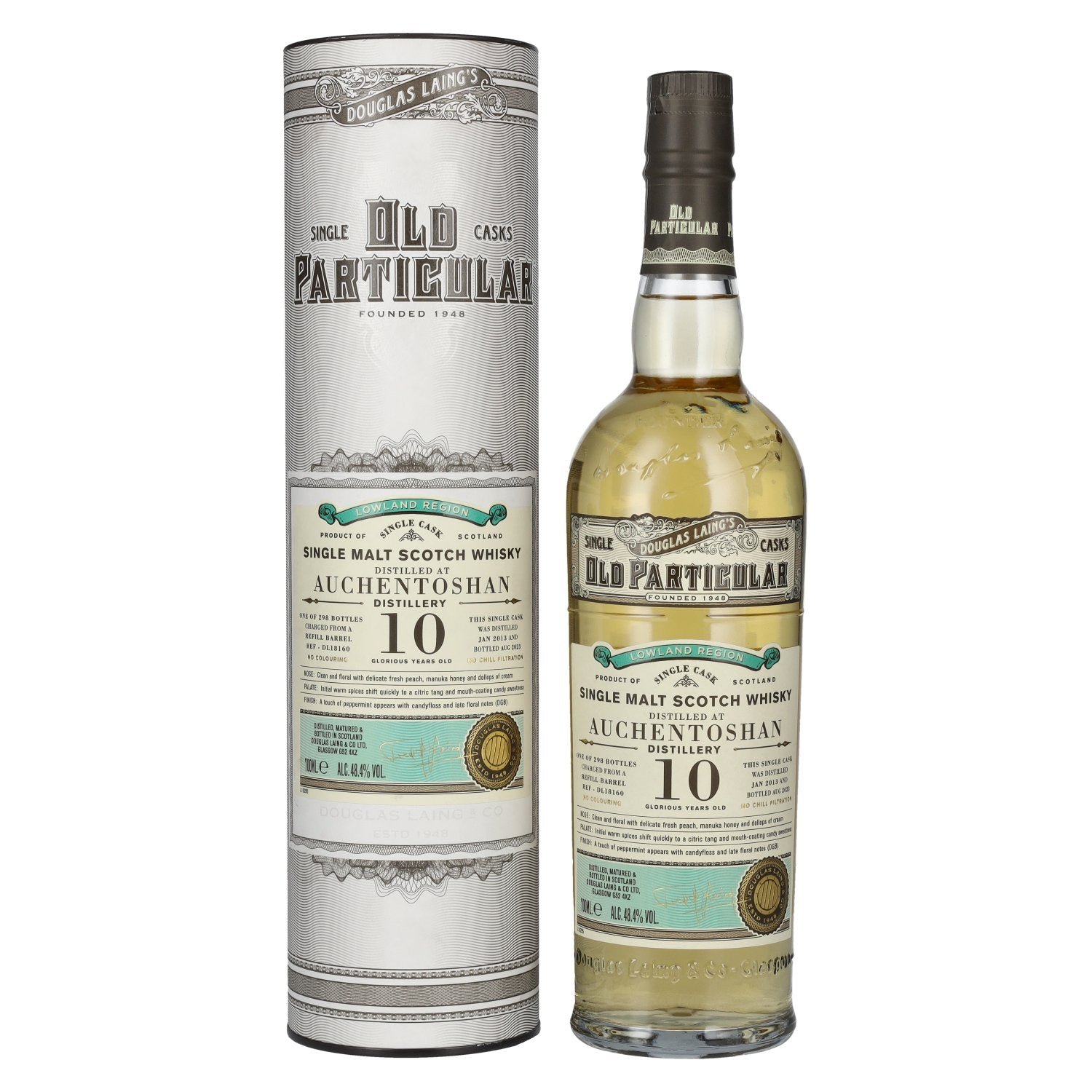 c9c307c1d8b595f567741f3f3ac60a92319523ba0c9011dbf1bb175ded02710f.jpg Douglas Laing OLD PARTICULAR Auchentoshan 10 Years Old Single Malt Whisky 2013 48,4% Vol. 0,7l in gift box - Image 1