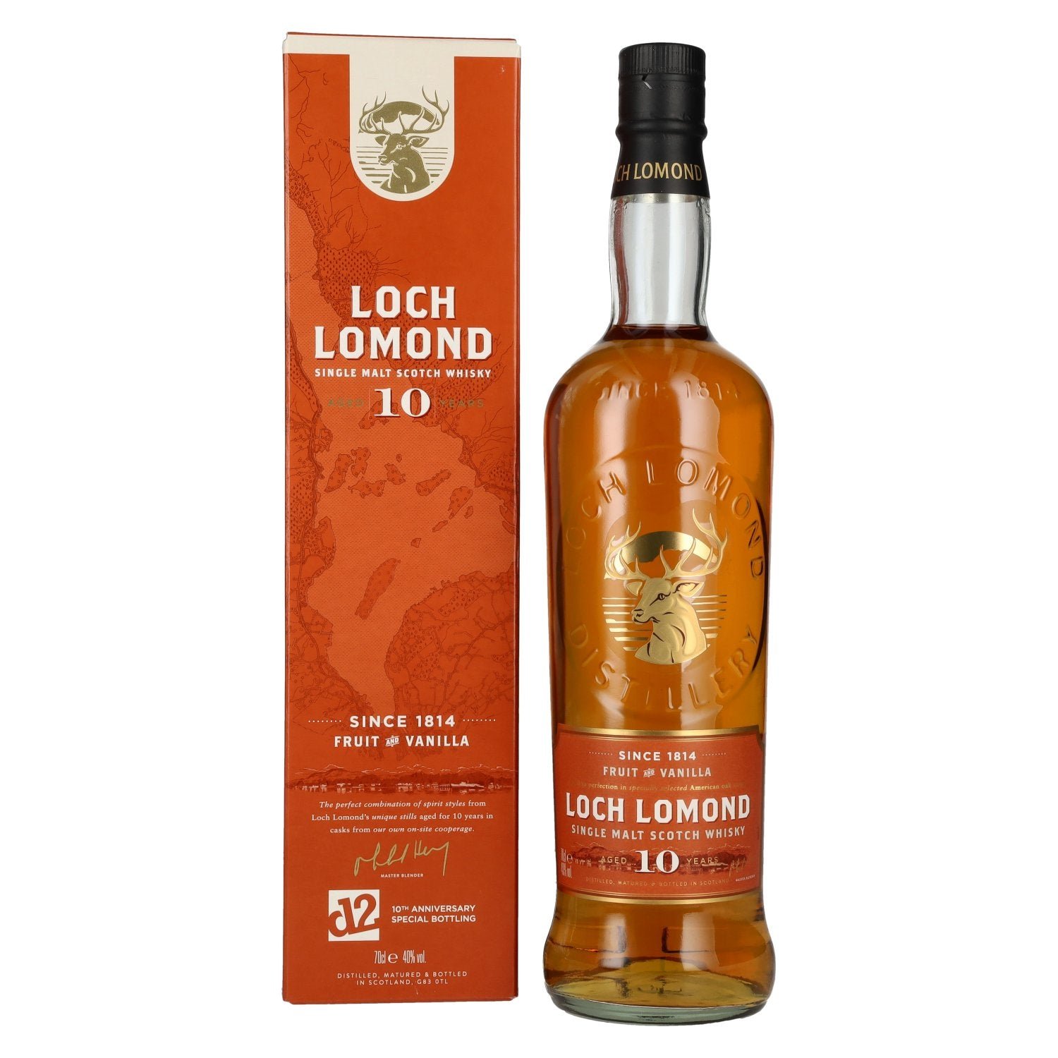 ca007d8b1ab3f5c805b0ce2367bd98d4dc245fdbf9214596e53fd11580ff76d6.jpg Loch Lomond 10-Year-Old Single Malt Apple, Vanilla and Oak Whisky 40% ABV 0.7l in a gift box - Image 1