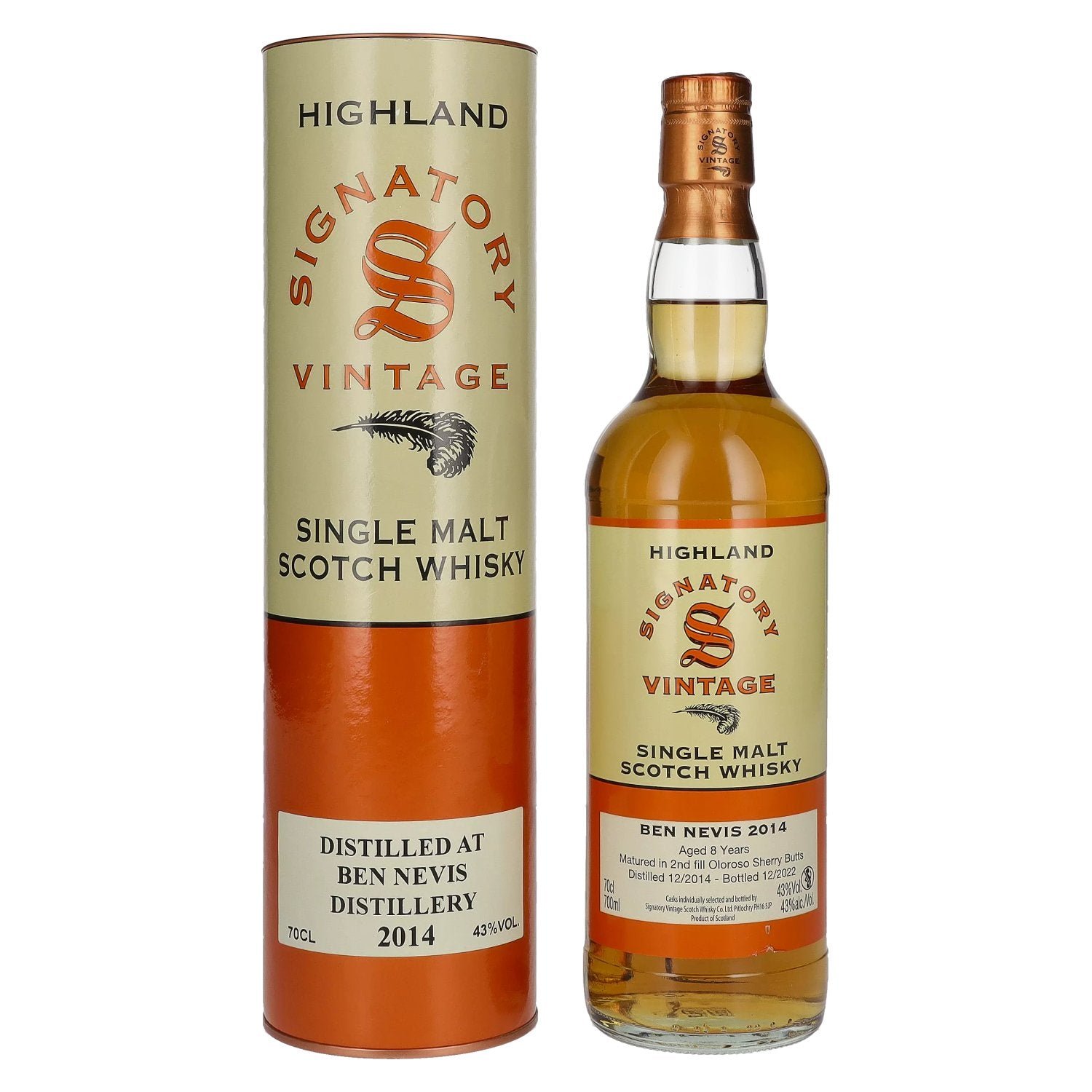 cc4eddc4e7eca18587a1a5ef339541f2404bea29f90c91e3d2d13e853af345be.jpg Signatory Vintage BEN NEVIS 8 Years Old Highland Single Malt Scotch Whisky 2014 43% Vol. 0,7l in gift box - Image 1