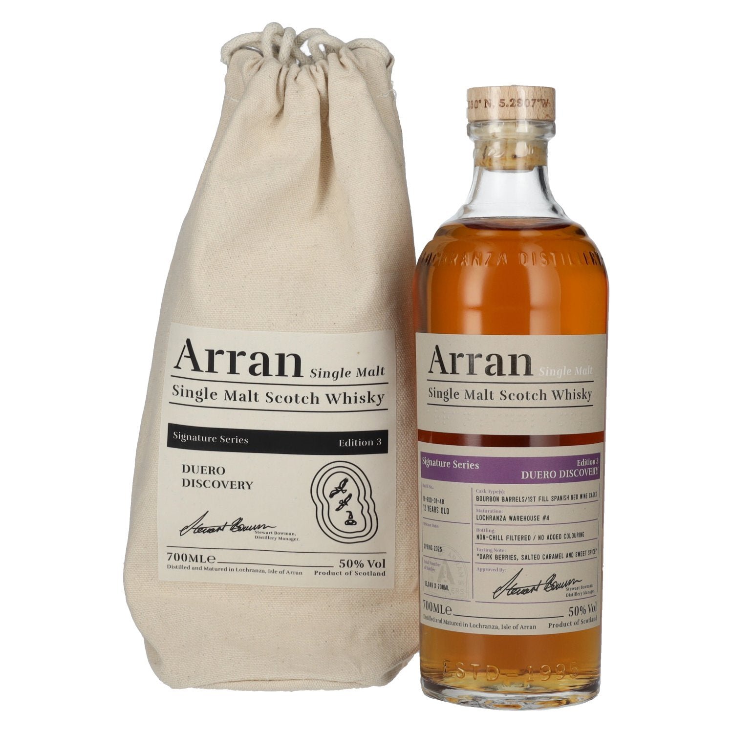 cd5a709e6bca67e26df367f20a6051b40ed1c2acd4db5885bfb1a1d4be1460ab.jpg The Arran Malt Signature Series 3 DUERO DISCOVERY Single Malt Scotch Whisky 50% Vol. 0,7l in a linen bag - Image 1