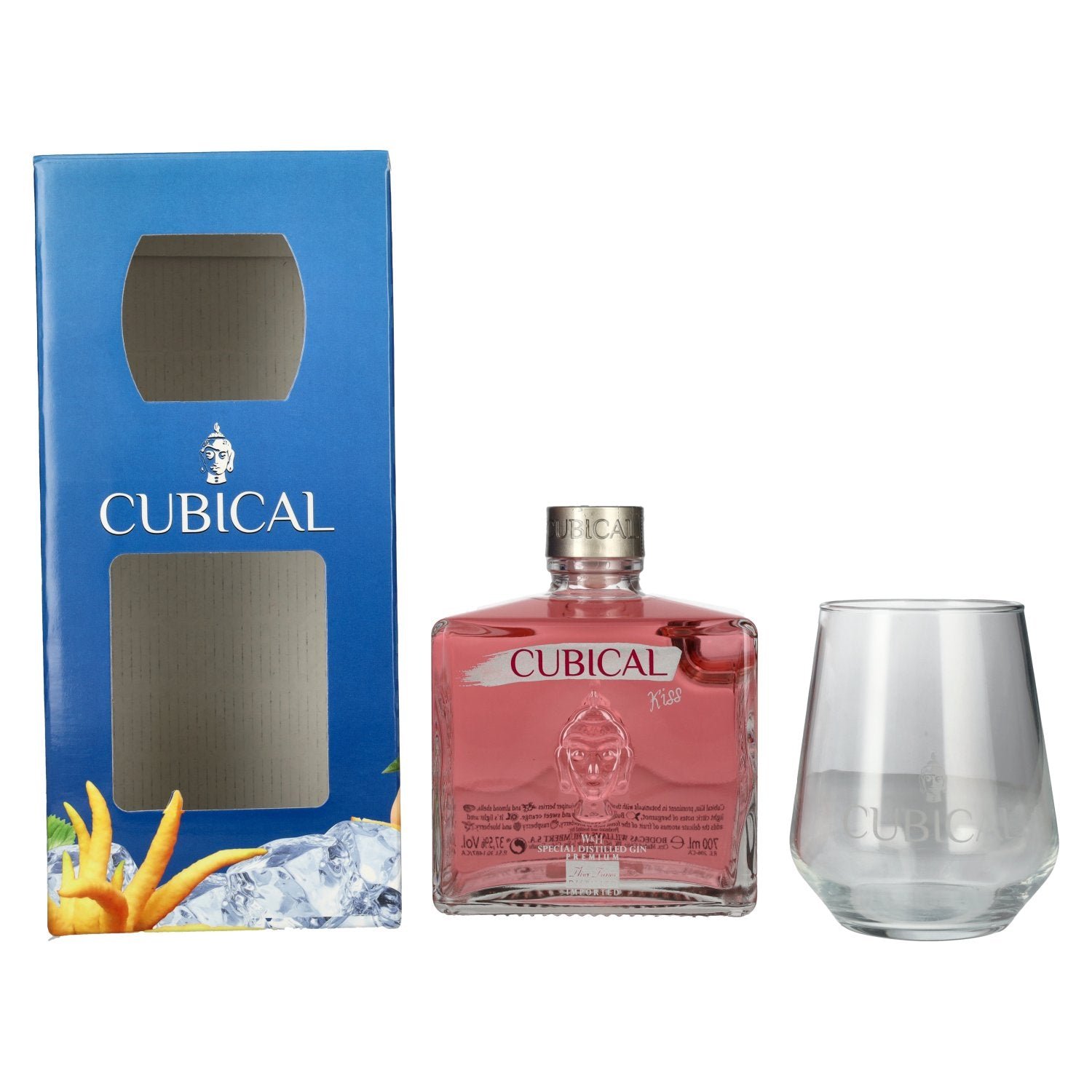 cf6e7b46ec8a1f4c209ccd865df7c2d159089d14a4ff20599df228634685ad36.jpg Cubical KISS Special Distilled Gin 37.5% Vol. 0.7l in gift box with glass - Image 1
