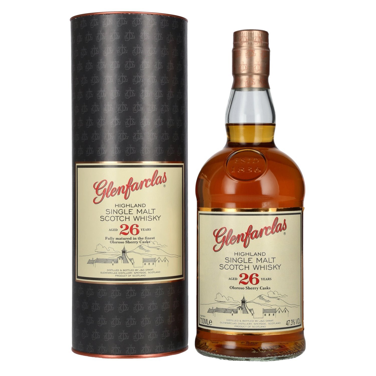 d672549a386191e70d13b4693e9281bbb0e47336465ca37eba1664327c729a1d.jpg Glenfarclas 26 Years Old Oloroso Sherry Casks Highland Single Malt 47,3% Vol. 0,7l in gift box - Image 1