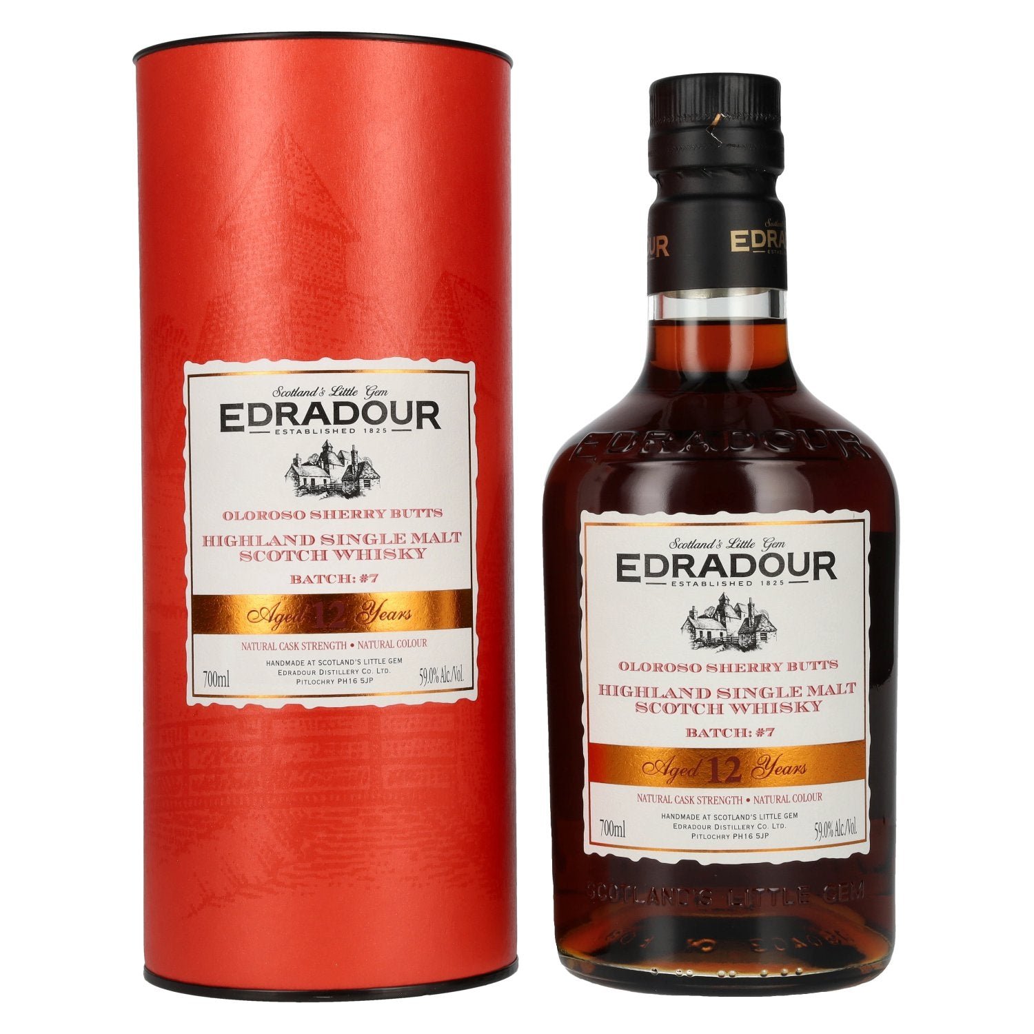 d77f6f737424b606ba15a35c96b71d3099d7a76cadf67d21a7f663cdfa624b88.jpg Edradour Whisky 12 Years Old Oloroso Sherry Single Malt Whisky Natural Cask Strength #7 59% Vol. 0,7l in gift box - Image 1