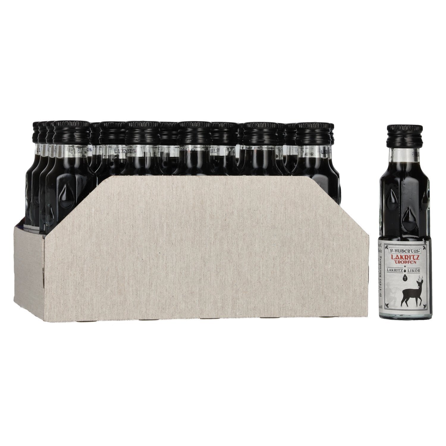 daea36906a6c58e45dfc96de233d88d0a6e221cfcb388ae5730b776e3af4c28f.jpg St. Hubertus LAKRITZ Drops Liquorice Liqueur 16% vol. 24 x 0.02 l - Image 1