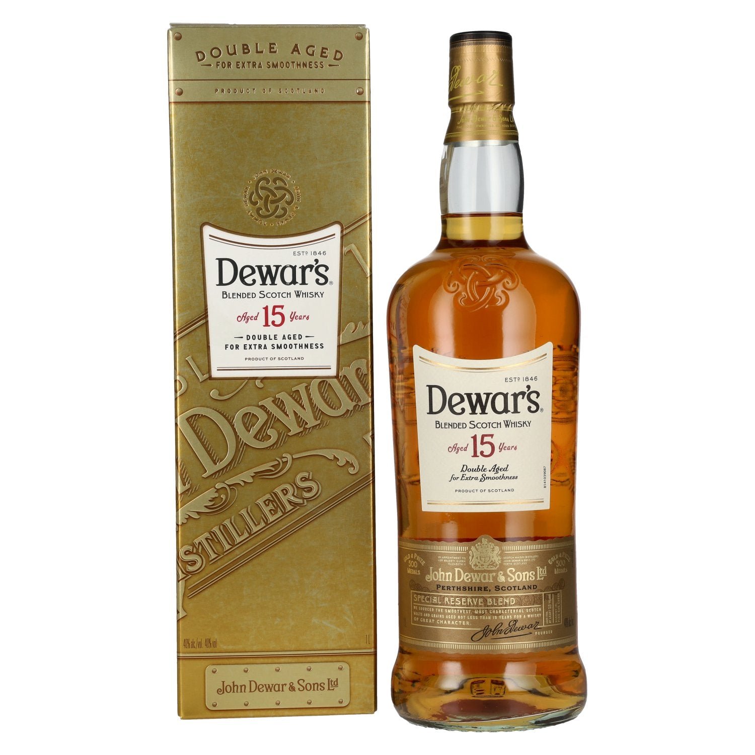 daeb024bfe0664d58b63130f6968636bbd080d5ad36b567b7046959dd0c86ea3.jpg Dewar's 15 Years Old Double Aged Blended Scotch Whisky 40% Vol. 1l in gift box - Image 1