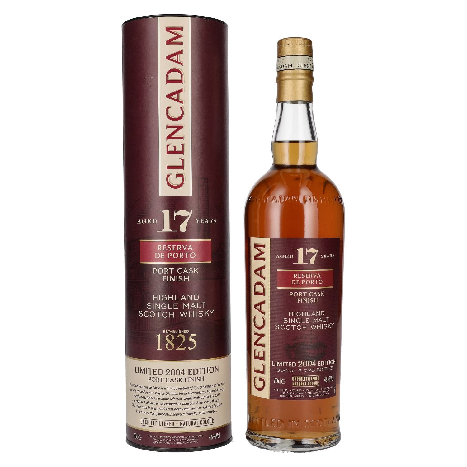 db1beae3d4607b4f2fb8fdb4aac0fdbcf3cca56bbf1220528dc4f964306a02ea.jpg Glencadam 17 Years Old Reserva de Porto Port Cask Finish 46% Vol. 0,7l in gift box - Image 1