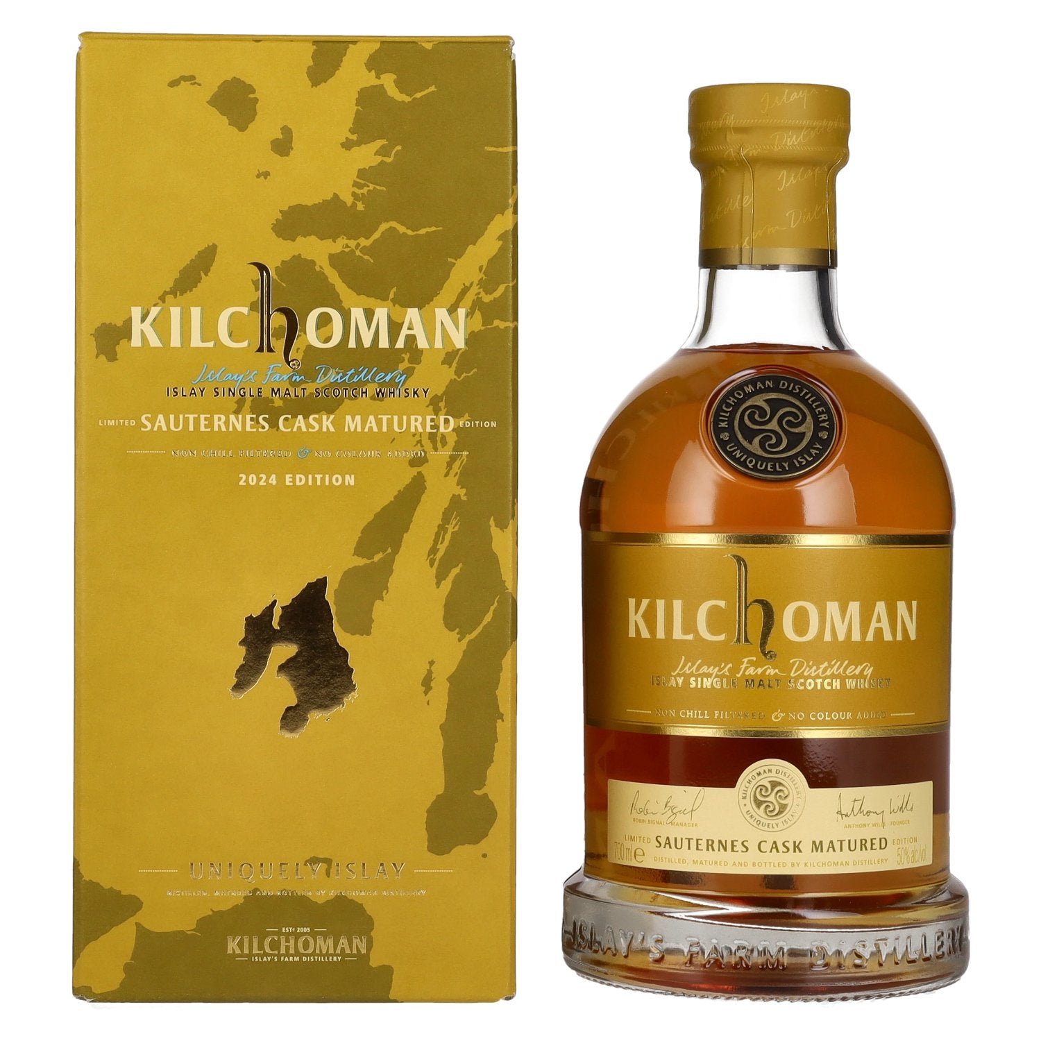 dbd1f97d9042dd223770dbc4b5e3a82a39c0fe397028d8f10466fbb3d547c1a8.jpg Kilchoman SAUTERNES CASK MATURED Islay Single Malt Limited Edition 2024 50% Vol. 0,7l in gift box - Image 1
