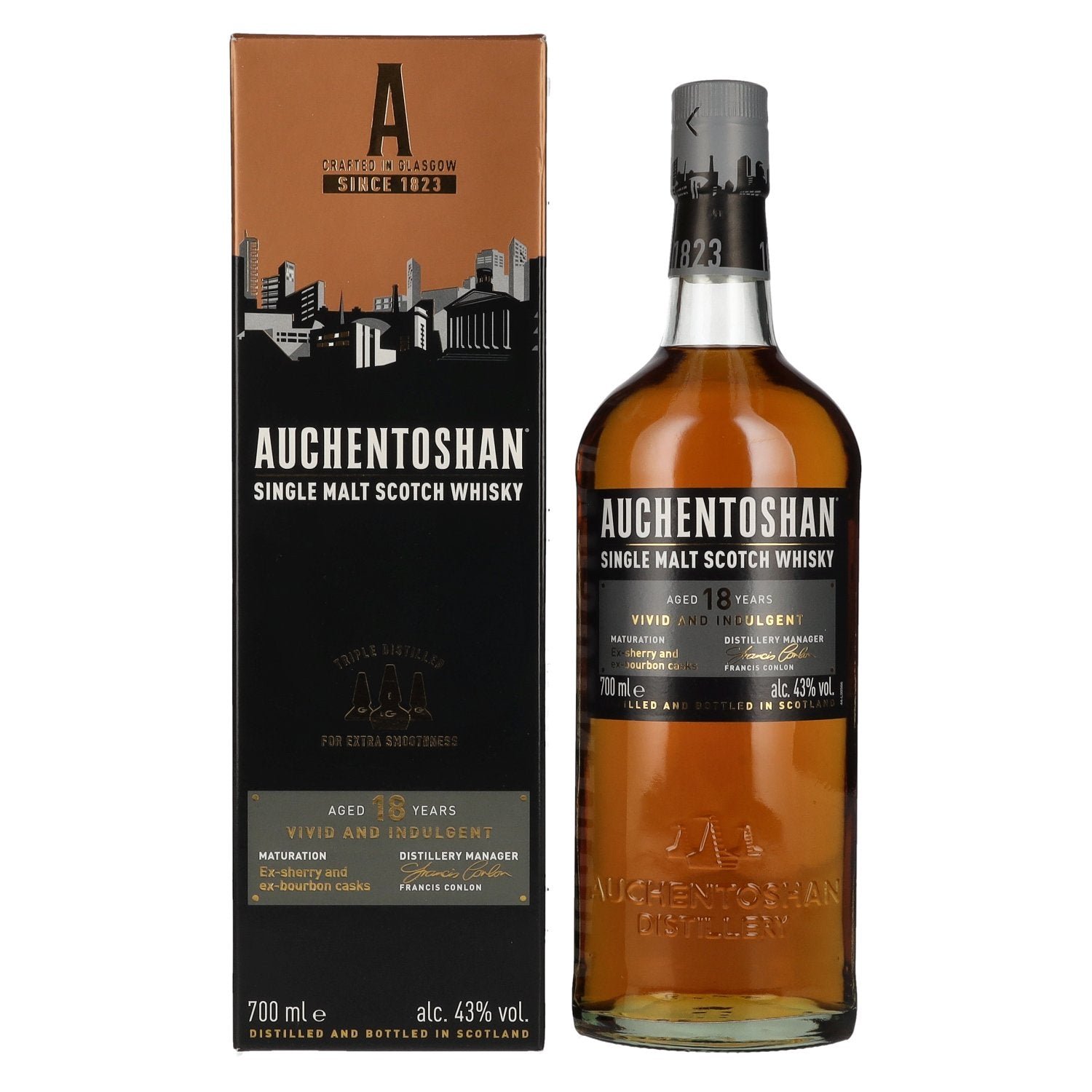 e155af24ed5c3d94132ed723ecbcc31402d1af22b41cd6b0f65962a81e8e0770.jpg Auchentoshan 18 Years Old Single Malt Vivid and Indulgent 43% Vol. 0,7l in gift box - Image 1