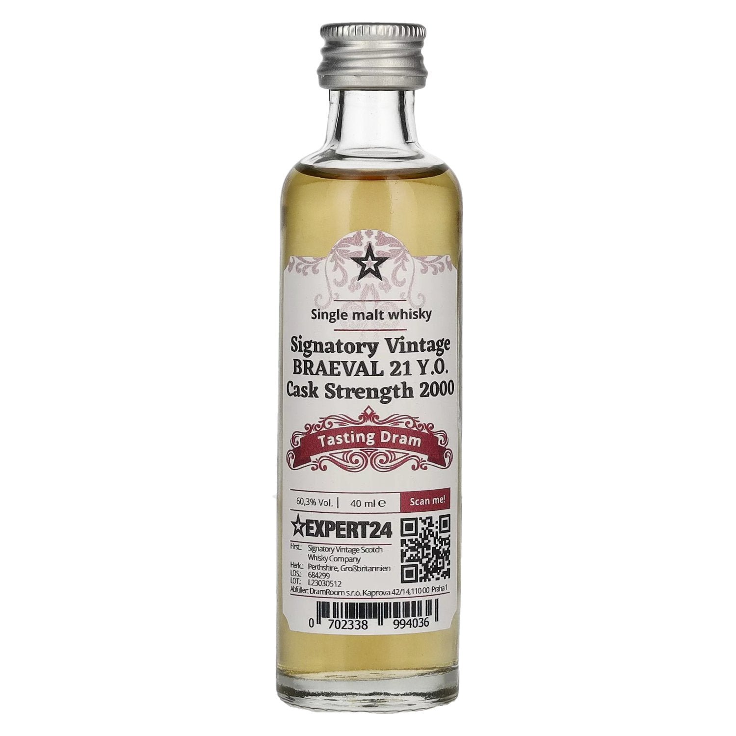 e870e2f919829899dc7973fe309320e581b5f0dcbfcb20e4648fa3a735b75dd0.jpg Signatory Vintage BRAEVAL 21 Years Old Cask Strength 2000 60,3% Vol. 0,04l - Image 1