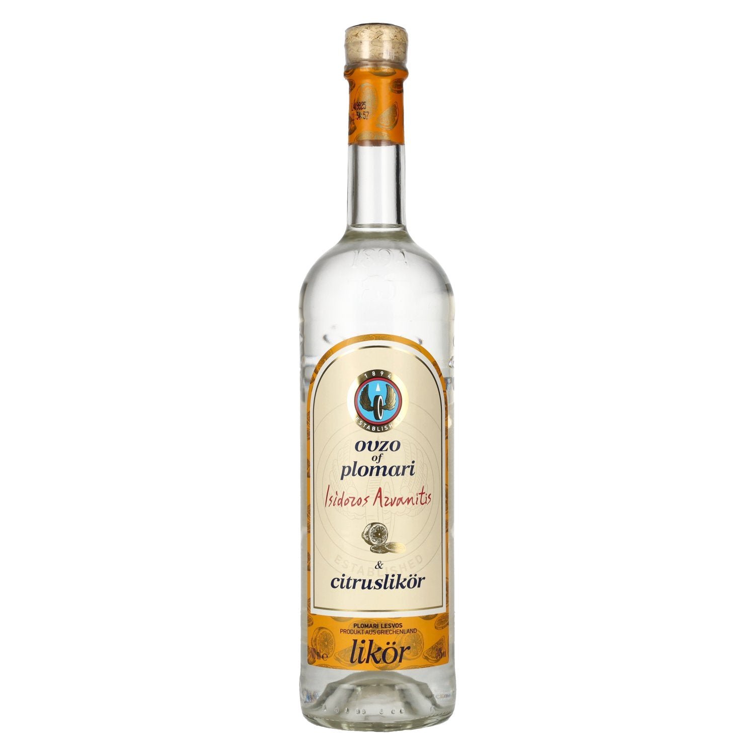 eae91c2ef554f2d2a3c4137e10727b1f190ba58a94bf0397ed51f6378967acfd.jpg Ouzo Plomari Citrus liqueur 34% Vol. 0,7l - Image 1