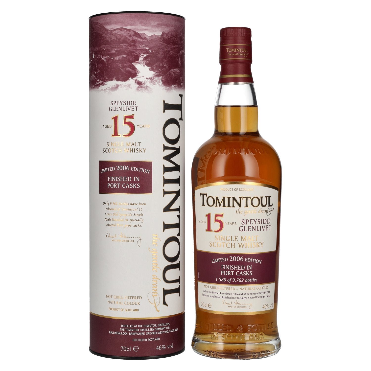 eb7eca49a0405ef856bb30b7aca47114ee349aecba0d32d3f34df69217dd052f.jpg Tomintoul 15 Years Old PORT CASKS Finish Limited Edition 2006 46% Vol. 0,7l in gift box - Image 1