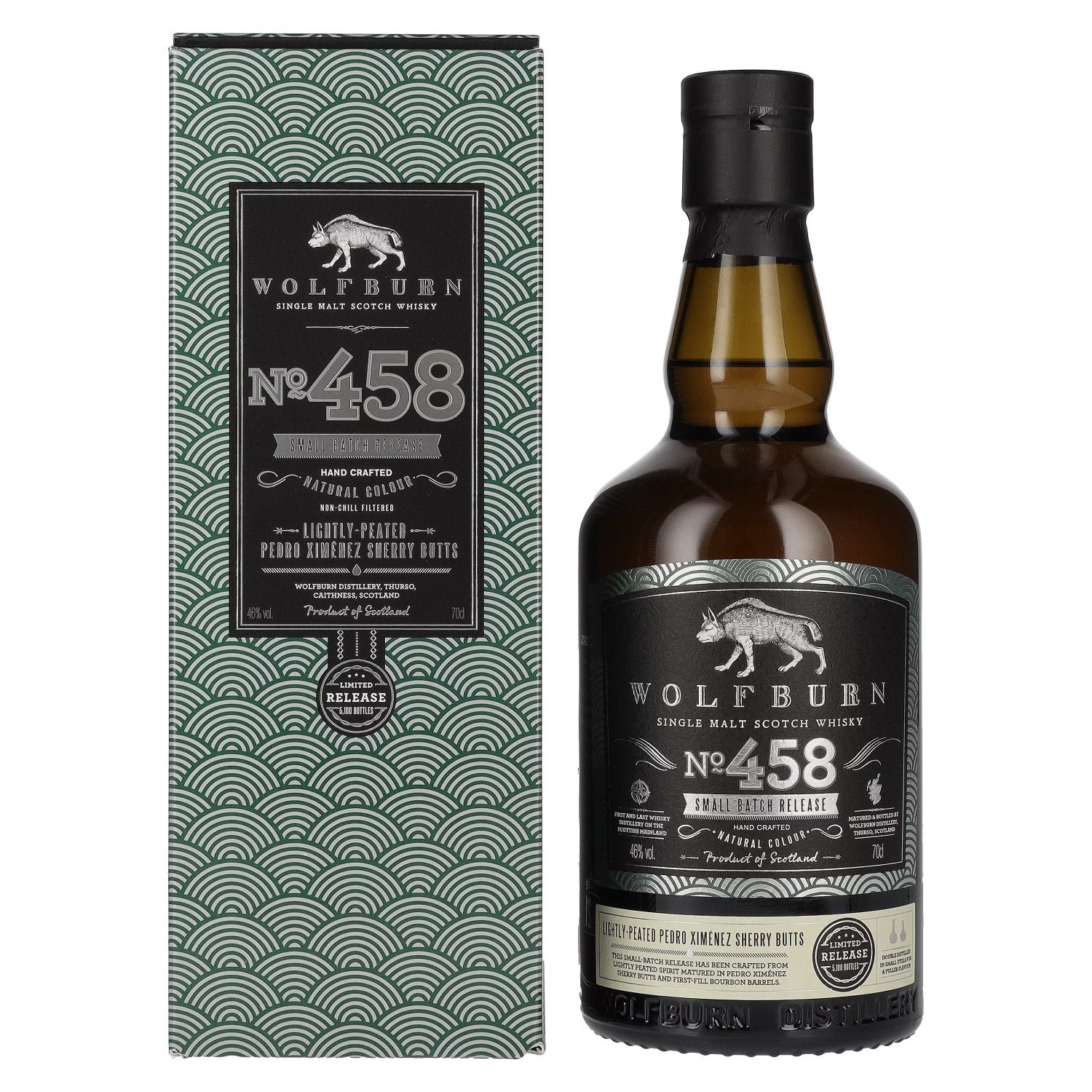 eb81c7112ca6d69c44b20cbdfe09cc5e2125e1db58252c1c4646934ff253275a.jpg Wolfburn N°458 Single Malt Scotch Whisky Small Batch Release 46% Vol. 0,7l in gift box - Image 1