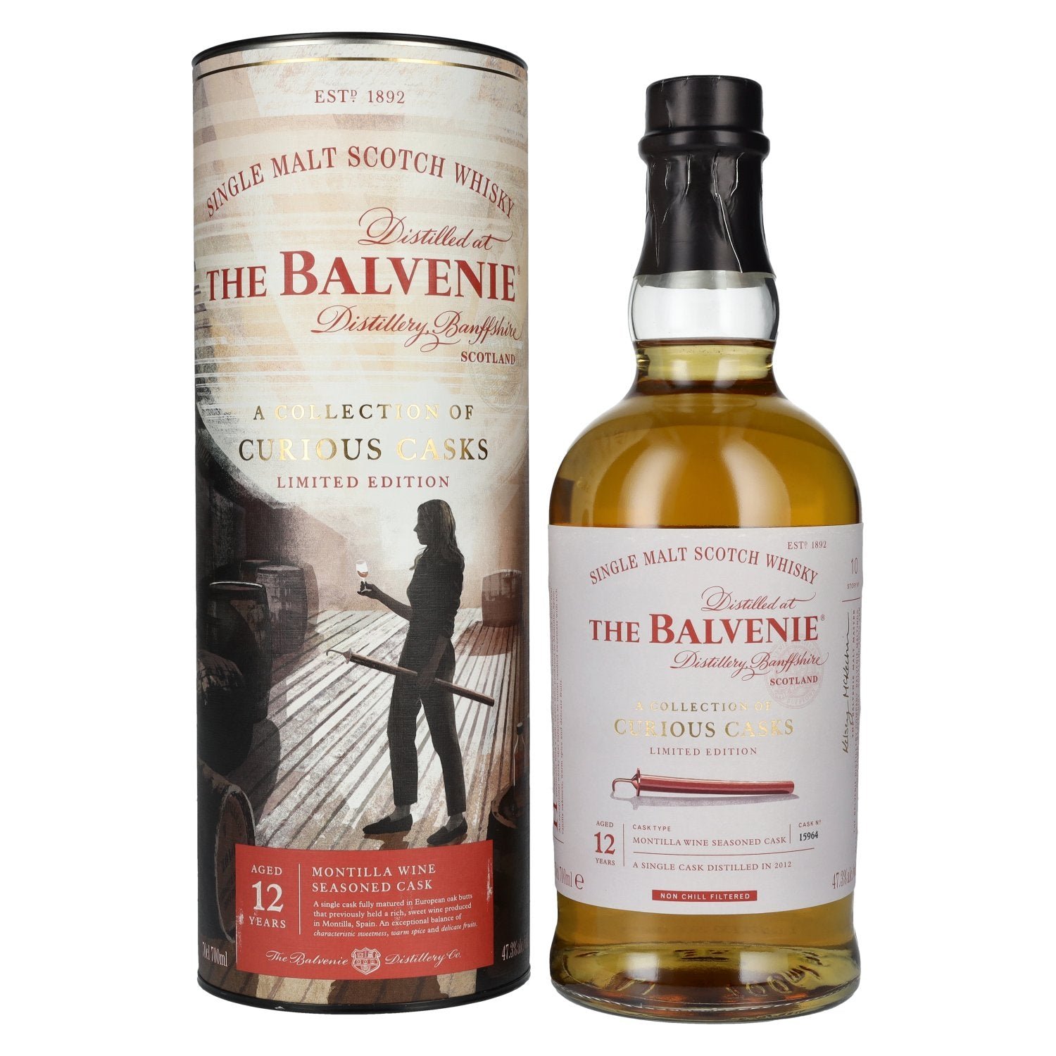 f0bd3618eb3582df799aca6fd36487d0a863c0319d9e899e0bebbe0163d34036.jpg The Balvenie 12 Years Old A Collection of Curious Casks MONTILLA 47,3% Vol. 0,7l in gift box - Image 1