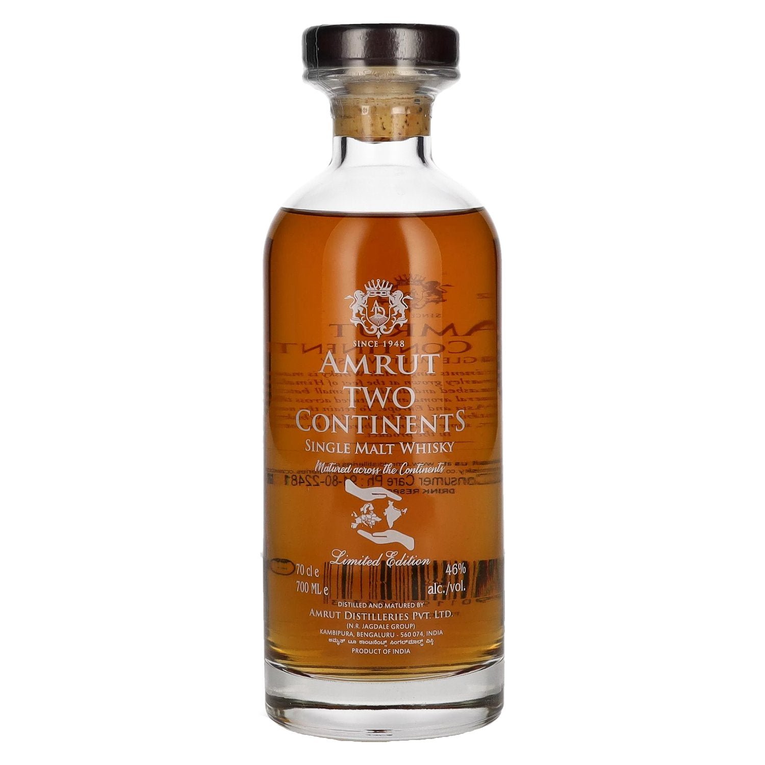 f4f1514ca1662e9dd78ee8d914e846263fa0b7346b026ffe4414f31515cf0cc2.jpg Amrut TWO CONTINENTS India Single Malt Whisky Batch No. 4 46% Vol. 0,7l - Image 1