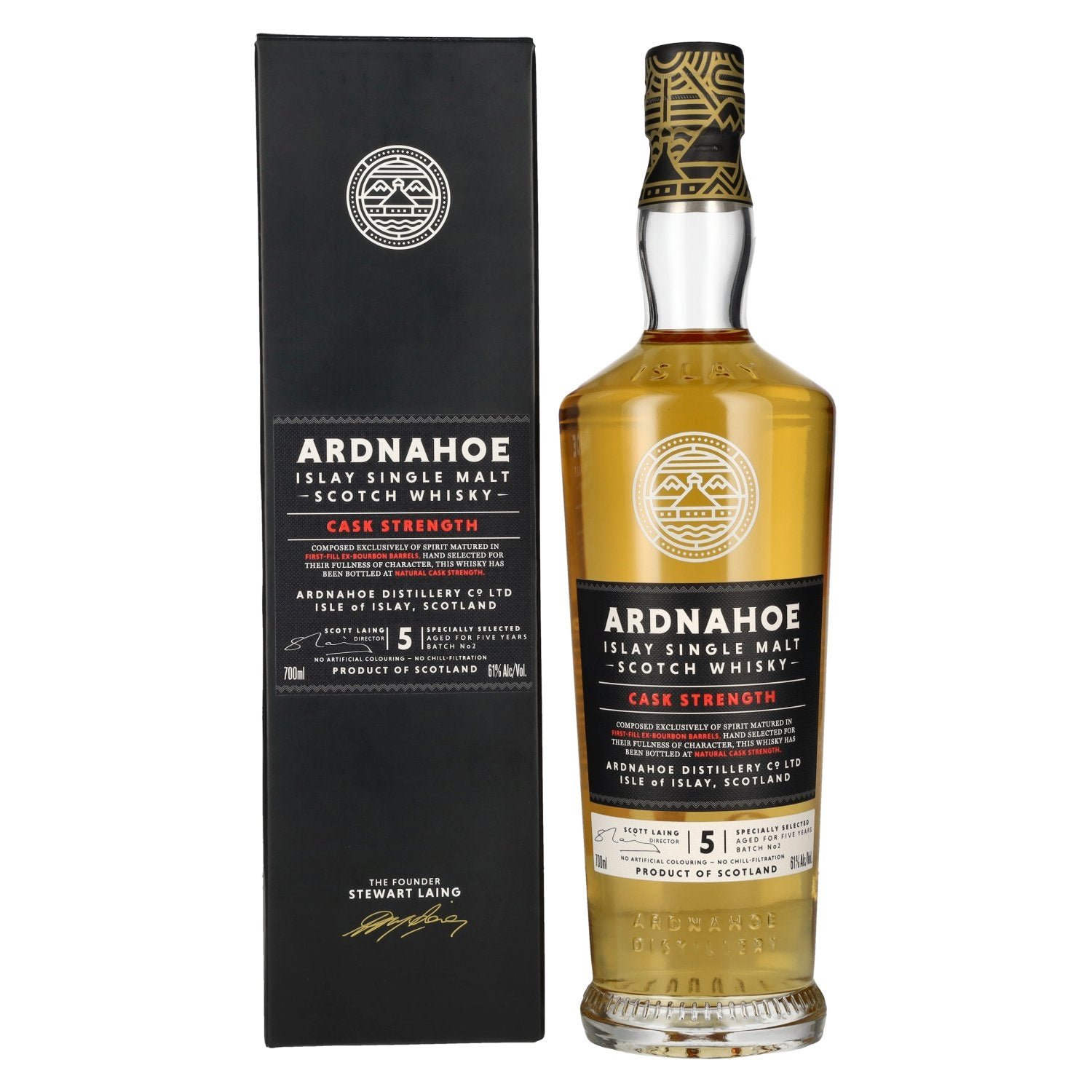 fe9a966253f1e02060c182da6616825a23af1f84266c41d1a3114dfad26146e4.jpg Ardnahoe 5 Years Old CASK STRENGTH Islay Single Malt Scotch Whisky 61% Vol. 0,7l in gift box - Image 1